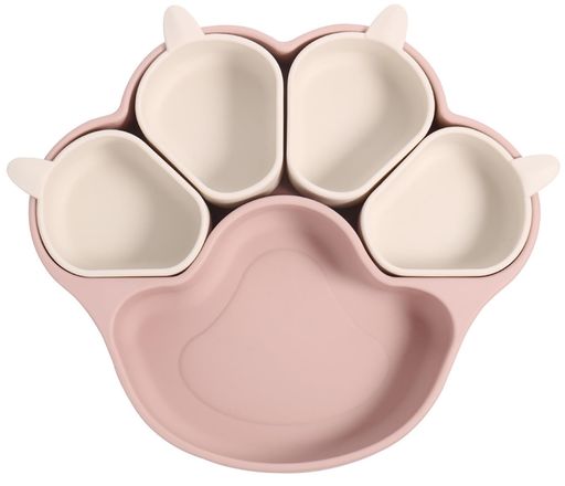 Plate, Bowl, Set - ベビー食器セット5グリッド吸盤付きひっくり返らない離乳食対応食品級シリコン製滑り止め&分離式デザイン出産祝いギフト対応猫の爪かわいいカラフルデザイン(ピンク)