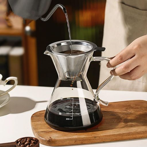 コーヒーサーバーコーヒードリッパー500ml耐熱ガラス割れないコーヒーサーバードリップステンレスコーヒーフィルター付き繰り返し使用可能2層メッシュ目盛付きプレゼント