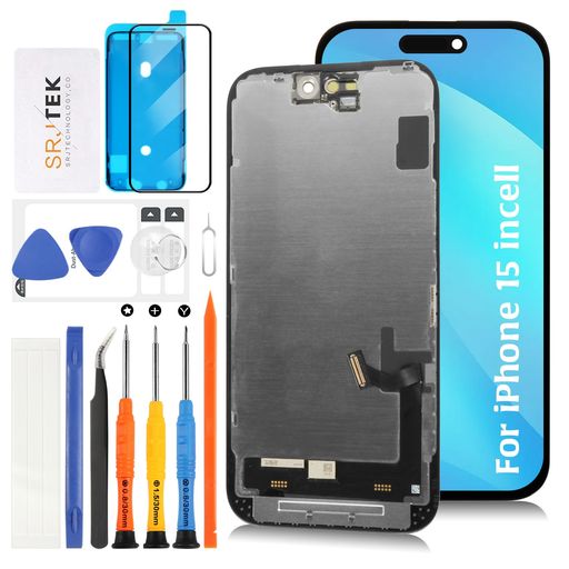 SRJTEKForiPhone15incell液晶パネル画面交換修理用【同様のノッチサイズ+センサー・ケーブル付き】タッチパネルセット6.1インチA3090A2846A3089A3092モデルに対応