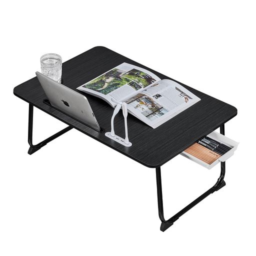 VECELOローテーブル折りたたみテーブル幅70x奥行48x高さ30cmUSBポート搭載ベッドテーブルミニテーブル引き出し付きカップスロット凹溝付き省スペースコンパクト一人暮らしシンプルブラッ…