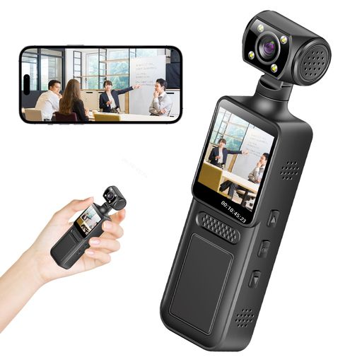 【最進化スマホ連動可能の1.3インチの小型ビデオカメラ】ボディカメラ ハンディ ウェアラブル アクション 動画撮影用 180度回転レンズ ホットスポットでスマホ連動可能 軽量/クリップ付…