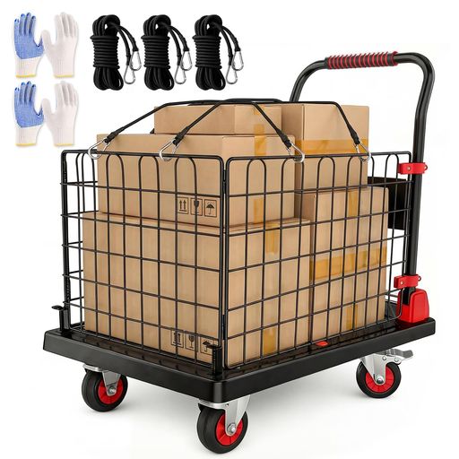 Rakuten - STEEL-LAND2WAYカゴ台車ブレーキ付き耐荷重200KG小型運搬車リヤカー収納バスケットカート折りたたみ式静音軽量設計農業/ガーデン/倉庫/業務/家庭用(小型サイズ72x46x45CM)