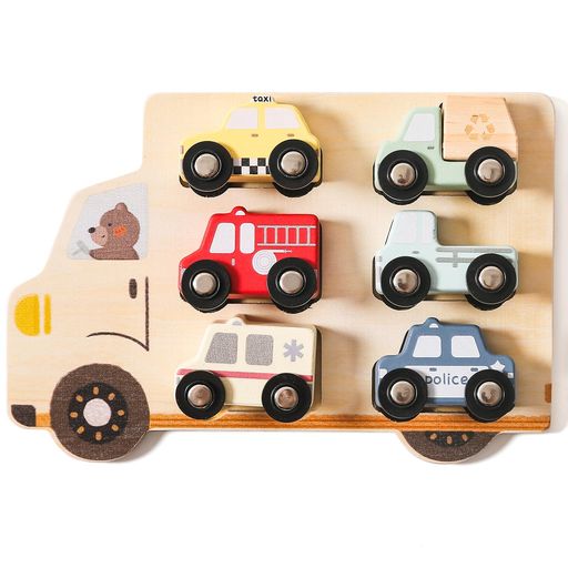 Etucdoseミニカーおもちゃ乗り物おもちゃ木製6点セットパズル形合わせ知育玩具柔らかい赤ちゃんベビー0..