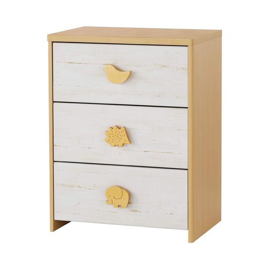 白井産業チェスト3段キッズ子供用衣類収納タンス木製リビングに置ける北欧テイストかわいい動物のオー..