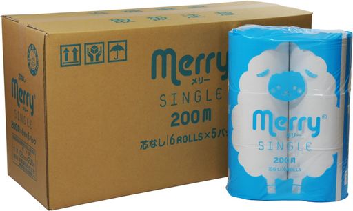 面紙 - MERRY(メリー) 新橋製紙 トイレットペーパー シングル 芯なし長さ4倍巻 200m 6ロールx5パック