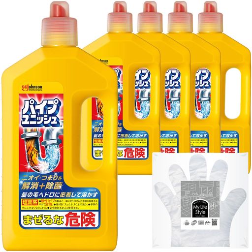 パイプユニッシュパイプクリーナー液体タイプ800gx5本お掃除用手袋付きパイプ掃除お風呂排水溝排水口洗..