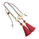 CHIORGONE中国車バックミラーチャーム-ジェイドグリーンビーズ付きハンギングオーナメントゴールドラッキークラウド&タッセル付き-風水グッドラックインテリア...