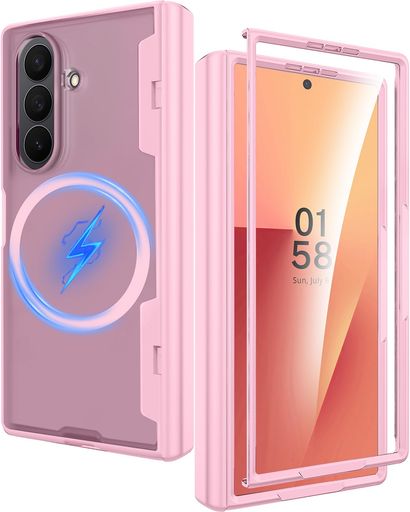 樂天商城 - [Miimall]GalaxyZFold7用ケース女性向けガラスフィルム付きMagsafe対応防汚防塵防指紋強磁力耐衝撃耐傷性ヒンジ保護カバー頑丈薄型ギャラクシーZフォールド7クリアピンクスマホカバー