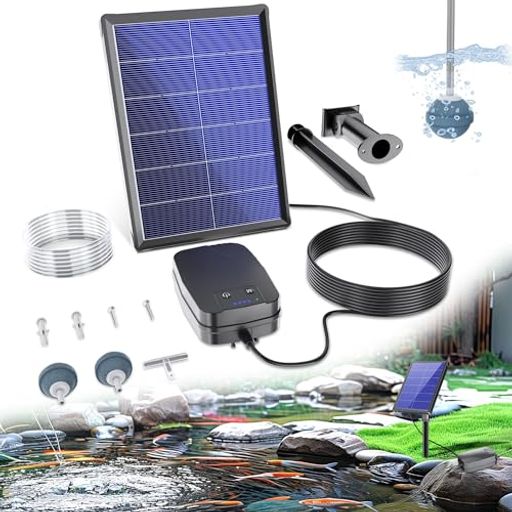 NFESOLAR ソーラーエアポンプ 3.5W 2200mAhバッテリー内蔵 電源ディスプレイ付き 2連分岐可能 3モード調整 メダカ ビオトープ 暑さ対策 水質改善 エアストーン2個付属 12ヶ月保証