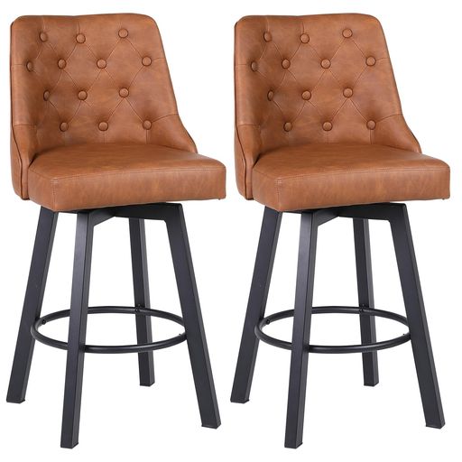 Youhauchairカウンターチェア2脚セット座面高66.5CM360°回転式バー椅子フットレスト付き撥水PUレザーメ..