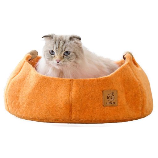 【OFT】フェルトキャットベッドCOHALU(コハル)パンプキンオレンジペット猫犬ハウスクッションねこおしゃれ小型犬ウール白かわいい涼しいフェルト暖かい