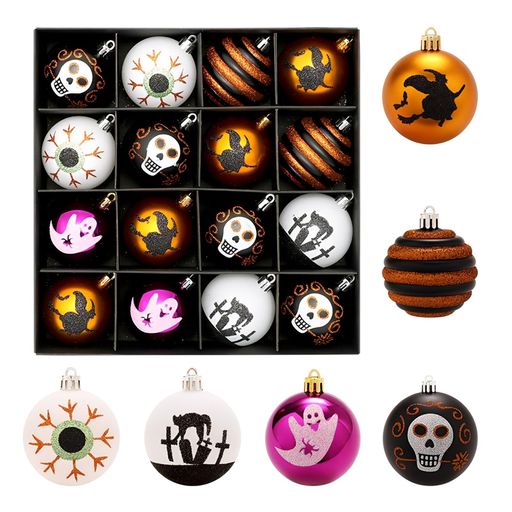 DFsuccesハロウィン飾りハロウィンオーナメント16個入り飾りつけ吊り飾り壁掛けパーティー装飾グッズお化け幽霊髑髏ボール吊り下げ飾り