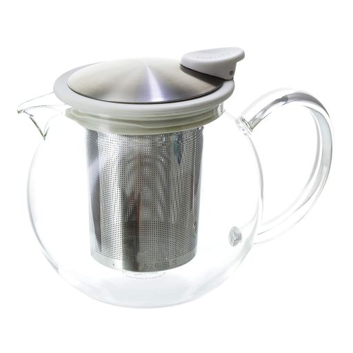 フォーライフ ティーポット ガラス 耐熱 750ml 大容量 4杯用 茶こし付き 片手で注げる 食洗機対応 本体電子レンジ対応 直火不可 ホワイト 白 ボラガラスティーポット 818