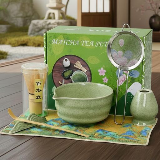 『matchaset』抹茶セット茶道具7点フルセット抹茶碗茶筅茶杓茶筅立て茶巾茶こし茶漉し茶道体験手作り上釉り茶道の練習家庭用初心者向け抹茶セット和風オールシーズン対応抹茶ラテ作り…