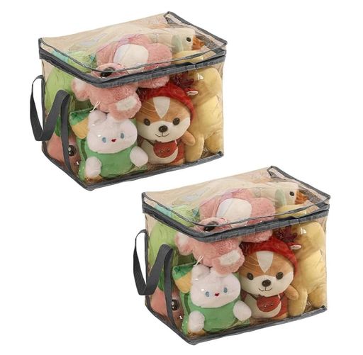 DIFEIUKIぬいぐるみ収納袋2個セットクリア持ち手付き収納ケースおもちゃ収納大容量防水防塵防湿折りたたみ収納ボックス衣類収納雑貨収納子供部屋収納多機能収納ポケットファスナー付き…