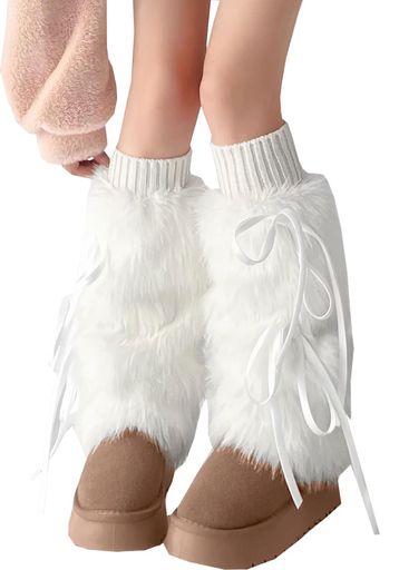 [Roiyezo]レッグウォーマー足首ウォーマーレディースルーズソックスレッグウォーマーふわふわ靴下冷え対策ニットストライプロングレディースフェイクファーロリータ制服原宿風Y2kレトロの商品画像