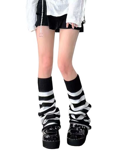 [Laisve]レッグウォーマー足首ウォーマーレディースボーダー暖かい防寒柔らかいレッグカバーフレアフットカバーニット制服ソックスルーズソックス冷え対策サブカル厚手かわいい