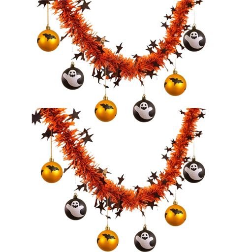 SITEDANハロウィンモールメッキモールボール付きハロウィン飾り195cm2本吊り下げオーナメントガーラン..