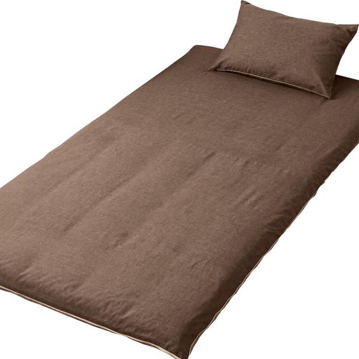メリーナイト大きく開いてふとんが入れやすい敷布団カバーシャンブレー調濃淡無地カラーブラウンダブルロング約145x215cmリバーシブル仕様両面使える着脱簡単L字ファスナー綿混素材速…