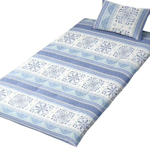 メリーナイト大きく開いてふとんが入れやすい敷布団カバー「エスニック/ギンガムチェック」サックスブルーシングルロング約105x215cmリバーシブル仕様両面使える着脱簡単L字ファスナー…