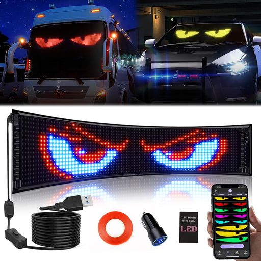 Kutuspon LED 電光掲示板 デビルアイライト、柔軟な Bluetooth コントロール テキストパターン看板 プログラム可能ネオンサイン悪魔の目 車 室内 屋外 店舗用看板(38cmx9cm)