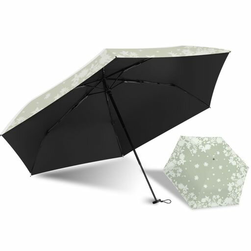 KOZUMUWAN日傘超軽量折りたたみUVカット完全遮光UPF50+晴雨兼用収納ポーチ付き男女兼用レディースメンズ100%遮光耐風撥水たたみやすいシンプル熱中症対策プレゼントギフト6本骨梅雨対策(花…