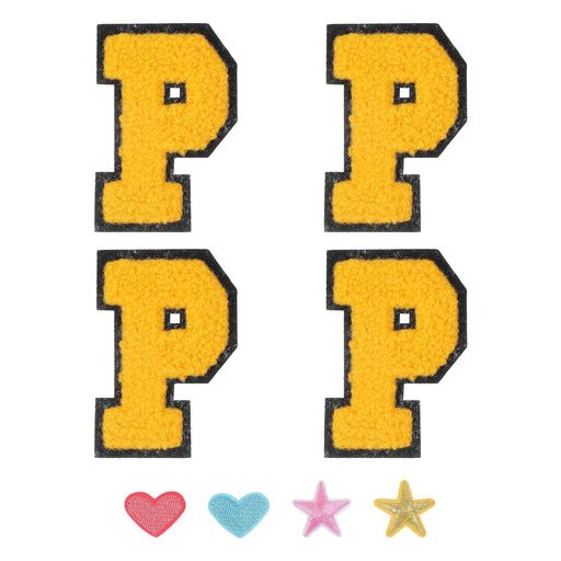 PATIKILアルファベットP刺繍ワッペン英語字母粘着剤付き男女ワッペンアップリケワッペンチーム衣装帽子靴装飾用DIY4枚セットイエロー