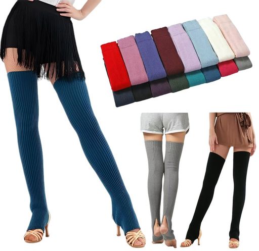 [Masonanic]16色レッグウォーマー長め75cmロングレディースかかと穴あきダンスバレエヨガルーズソックスニーハイソックス足首ウォーマーあったか冷え対策防寒(ダークグリーン)