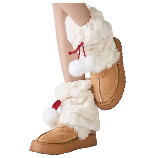 [JKHome]2層フリースクリスマスルーズレッグウォーマーモコモコ可愛いフェイクファー防寒足首ウォーマーフワフワ柔らかいホワイトの商品画像