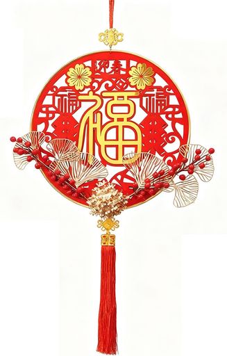 Lakymisy春節ペンダント新年飾り赤福字あけましておめでとう赤いベリー金色の造花中国風お掛物中国結び..