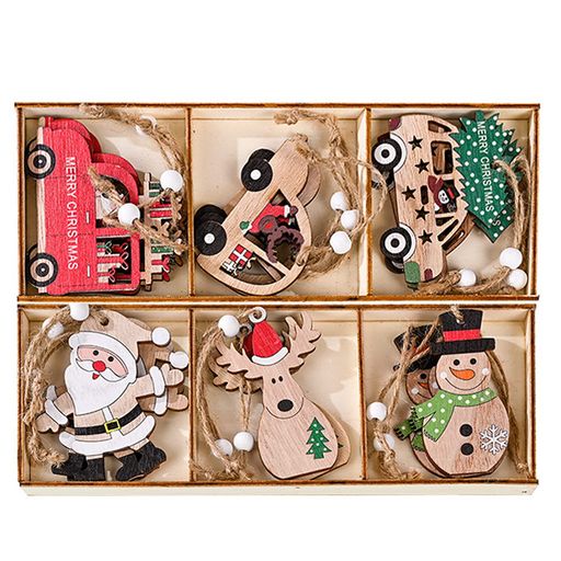 18個セットクリスマスツリーオーナメント木製クリスマス飾り飾り付けサンタさんトナカイ雪だるまカー6種類デコレーションドChristmastreeDecorationXmasDecor