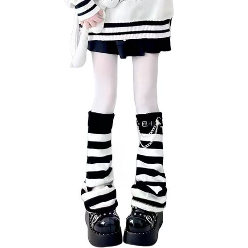 ルーズソックス地雷系病み可愛いレディース原宿パンクストライブチェーン付きy2kファッションレッグウォーマーストリート系レッグカバー美脚サブカル系学生ギャル足長効果普段着自宅…