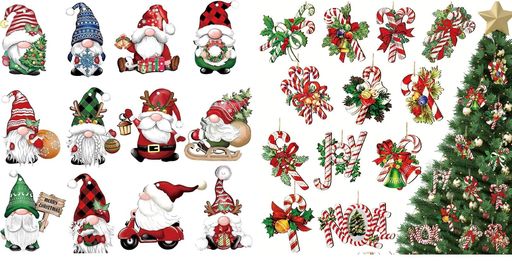 Rakuten - 24点セットクリスマス飾り木製クリスマスツリーオーナメントサンタクロース雑貨ツリー飾り付けインテリアクリスマスキャンディーストラップ吊り壁掛けサンタクロースプレゼント