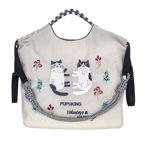 [PUPUKING]Mサイズナイロン素材刺繍エコバッグボールチェーンエコバッグ折りたたみコンパクト軽量ショッピングバッグ手持ち、肩掛け、斜めがけ可洗える防水防汚大容量収納しやすい持ち…