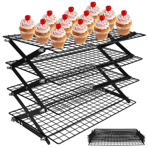 Sinsanye4層折りたたみ式ケーキクーラー黒パンクーラー長さ40cm幅25cm