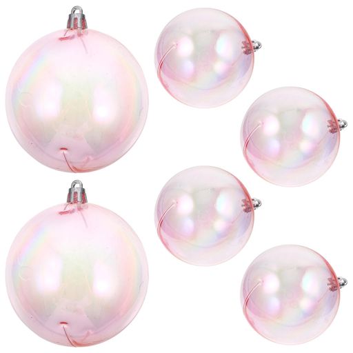 DECHOUSクリスマスボールオーナメント8cm6個セットピンクオーロラ透明プラスチック割れない飾り北欧おしゃれツリーデコレーション虹色(紐付き)