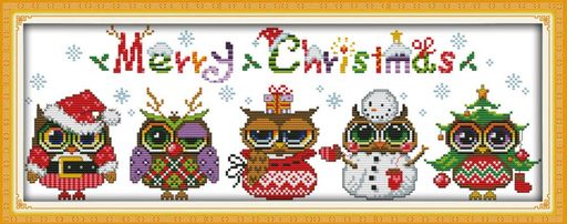 クロスステッチ刺繍キットAwesocraftsクリスマスフクロウ図柄印刷DIY初心者ホームの装飾CrossStitch(フ..