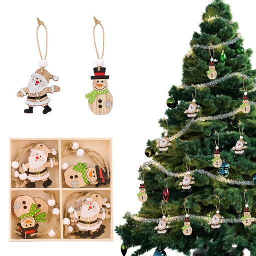 クリスマスオーナメント木製12個セットサンタクロース雪だるまクリスマスツリーオーナメントクリスマス..
