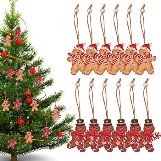 クリスマスオーナメント ジンジャーマン 12個セット クリスマスツリー オーナメント かわいい ジンジャーマン 人形 ペンダント クリスマス 飾り 装飾 贈り物 紐付き (A)