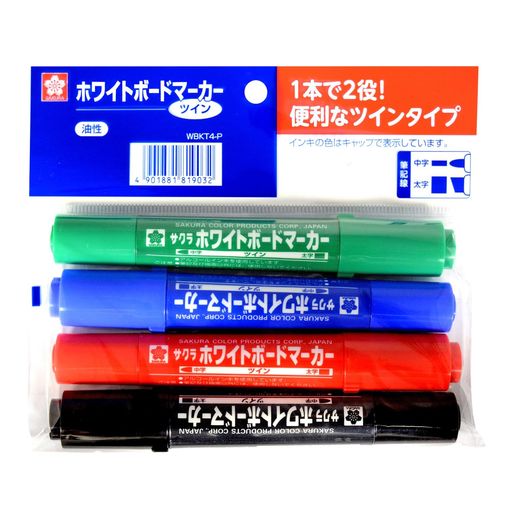 乐天商城 - サクラクレパスホワイトボードマーカーツイン4色WBKT4-P