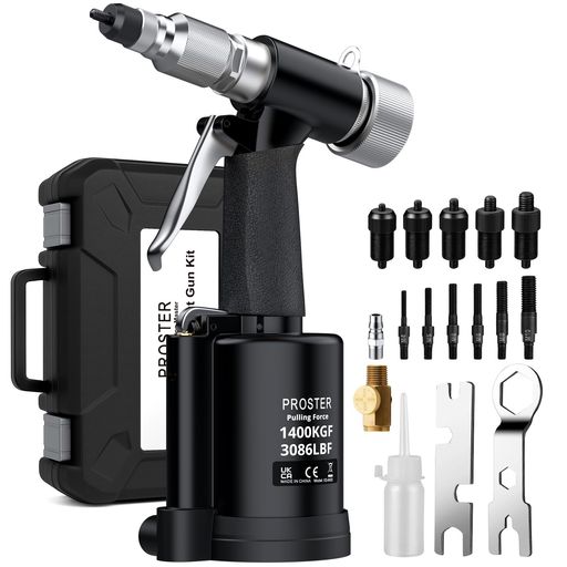 Rakuten - Prosterエアーリベットナットガン空気圧ナッターガンM4/M5/M6/M8/M10対応1400KGF引張力圧力調整可能半自動操作予備のマンドレル付属日本語説明書付き車ボートDIYガレージ整備用