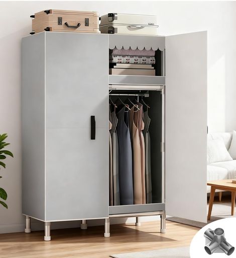 SIRUNLYワードローブクローゼットハンガーラックマグネット扉付き幅100x奥行き45.5x高さ170cm大容量洋..