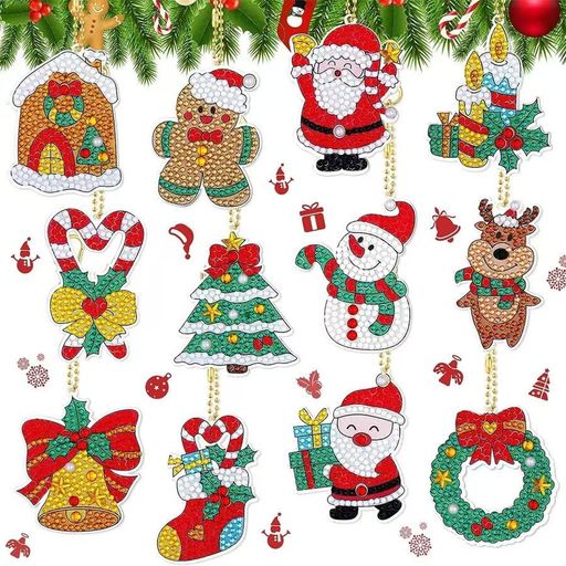 Rakuten - クリスマスキーホルダーダイヤモンドアートキットセット12個セットDIY両面ペンダントキットダイアモンドアートセットクリスマス手作りプレゼントキット手芸キット初心者部屋祝日記念…