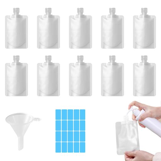 JnTechトラベルボトル10個入り詰め替えボトル30ML/50ML/100ML詰め替え容器シャンプーボトル旅行用液体個包装トラベルボトルパウチ容器詰め替えボトル袋入り小分けボトル旅行用小分け透明省…