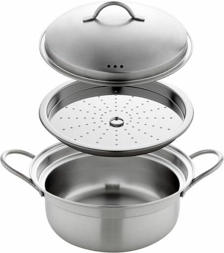 アーネスト1台2役蒸し皿付きステンレス両手鍋20cm2-3人前向け軽量ガスIH対応蒸し器タブレポ燕三条製日本製A-77879