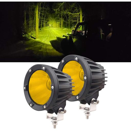Rakuten - CHELHEADバイク用LEDフォグランプ50W4インチ2個セット-防水高輝度イエロー光広角/狭角一体12V/24V対応(トラック・重機・SUV・ATV・UTV兼用)作業灯デッキライト前照灯集魚灯