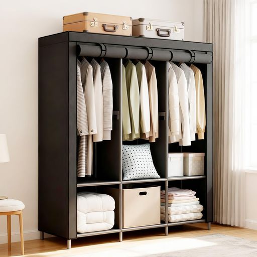 ワードローブカバー付きクローゼット大容量不織布衣類収納ラックおしゃれ簡単組み立て式衣類の保管と整理ハンガーラック省スペース防水防塵防汚耐用日本語説明書付き約幅127x奥行45x…