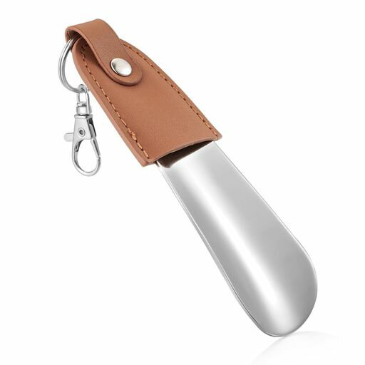 [Dletay]靴べら短べら携帯ステンレス製くつべらレザー短い高級軽量本革シューホーンキーホルダー人体工..