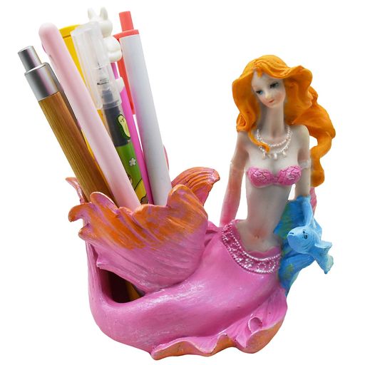 Pinenjoyフィギュア文房具筆収納オブジェ人魚姫書斎オフィスのデスクピンクアクアリウム人魚のペンスタンド水槽の装飾水族館飾り本棚の飾り人魚像デスクト飾り海妖精ガーデン水族館の…