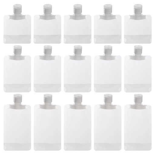 SensaBlissトラベルボトルパウチ容器小分けボトル詰め替え容器シャンプー/ボディーソープ/化粧品収納出張旅行用コンパクト軽量密封漏れ防止半透明30ml50ml100ml15個セット